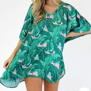 Judith March Green Tropical Print Tunic with Pink Accents